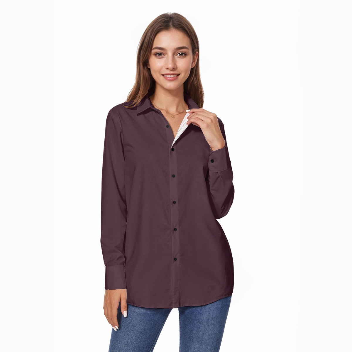 Red Plum Women's Comfort Shirt With Button|125GSM Cotton
