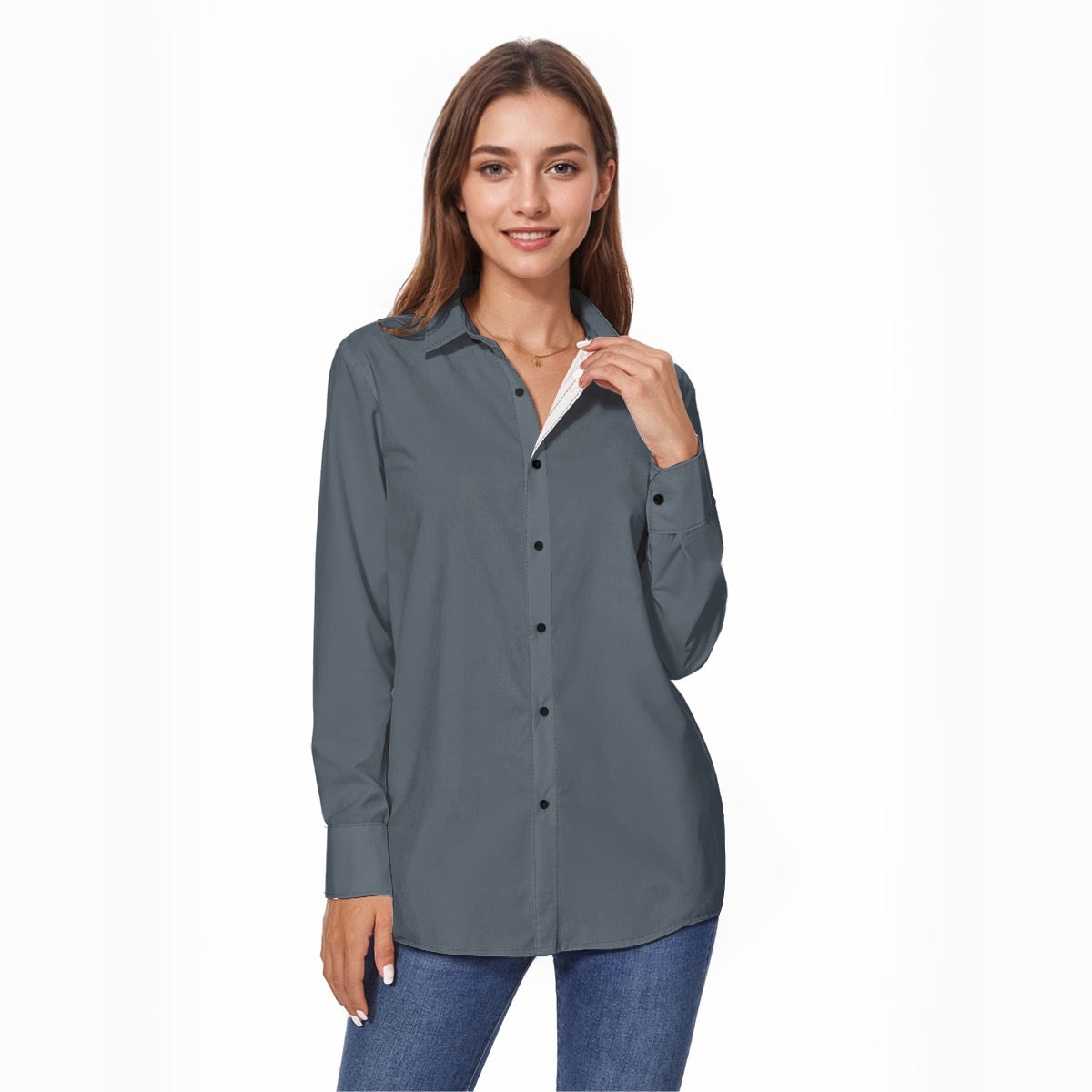 Royal Blue Women's Comfort Shirt With Button|125GSM Cotton